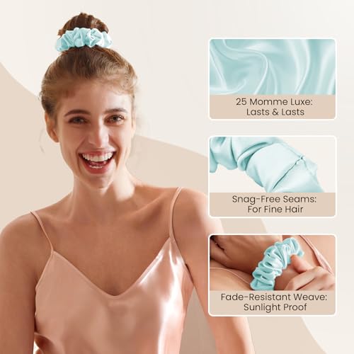 Image of THXSILK 100% Mulberry Silk Chunky Scrunchies 3-Pack, 25 Momme Mulberry Silk Hair Ties for Women, Thick Voluminous No Damage Hair Ties, Ponytail Holders for All Hair Types, Ice Blue