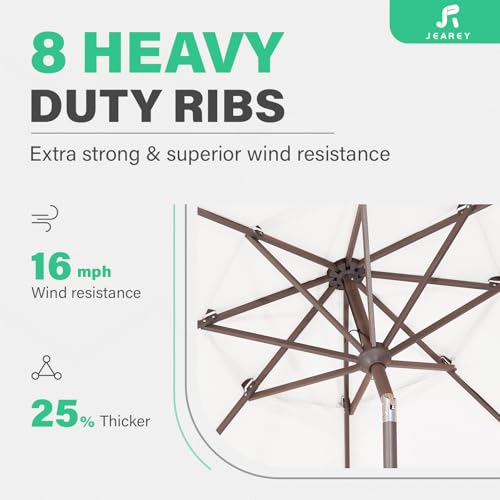 Image of JEAREY 9FT 3 Tier Patio Umbrella Outdoor Market Umbrella Table Umbrellas with 8 Ribs 1.5 Pole Push Button Tilt and Crank UV Protection for Garden,Off-white