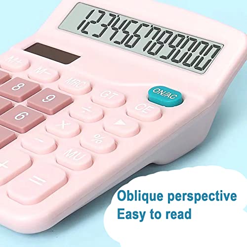 Solar Calculator Desktop Office Financial Calculators 12-Digit Dual Power Handheld Desktop Calculator Solar Battery Office With Large Lcd Display Big Sensitive Button, Pink #TOP2