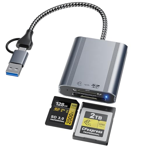 2 in 1 CFexpress Type B & SD Card Reader 10Gbps USB3.1 Gen2, Aluminum USB-A/USB-C Typ B CFexpress Adapter Camera External Memory Card Reader Support Windows/Mac OS/Linux/Android