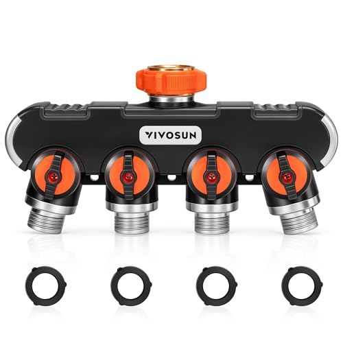 VIVOSUN Garden Hose Splitter 4 Way, Heavy Duty Water Hose Connector 3/4", Water Hose Manifold, Faucet Adapter with Comfortable Rubberized Grip for Drip Irrigation, Lawns by VIVOSUN - Used condition - US$18.36