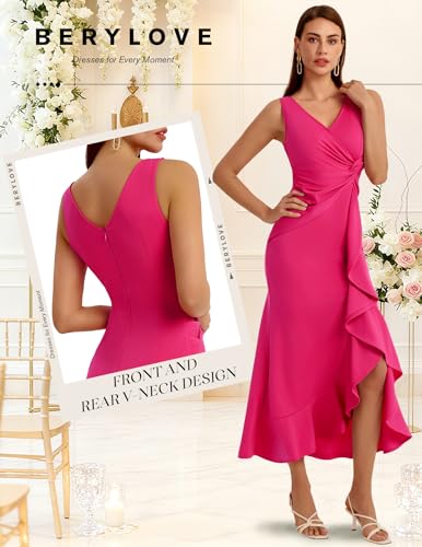 Image of BeryLove Formal Wedding Guest Evening Midi Ruffle Dresses Prom Cocktail Party Mother of The Bride Dress