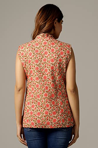 Image of Ravaiyaa - Attitude is everything Women's Floral Printed Reversible Quilted Jacket Coat Blazer Jacket Sleeve Less Waistcoat