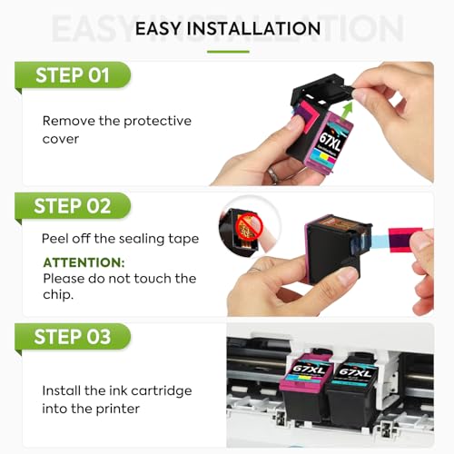 Image of 67XL Color Remanufactured Ink Cartridge Replacement for HP Ink 67 67XL Printer Ink use for DeskJet 2700 2700e 2755e 2855e 2800 4155e 4255e 4100 Envy 6400 6055 6055e 6455e Printer 1-Pack