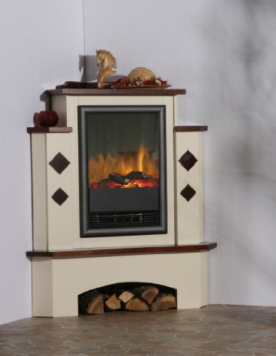 Elektro Eckkamin Toscana Korpus cremeweiss OPTIFLAME-System