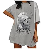Stillshirt,damenhemden Kurzarm,BH Hemd,Bedruckte t-Shirts Damen,hemde Damen,Bundeswehr t-Shirt,Sommer Oberteile Damen,t-Shirt Damen,Neckholder top(F-Grau,S)