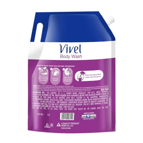Image of Vivel Fragrant Body Wash, Lavender & Almond Oil Shower Gel, 1500ml Supersaver XL Refill Pouch, Moisturizing Bodywash, Soft & Smooth Skin, Effective Cleansing, For Women & Men