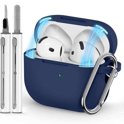 Inesore Compatible with Airpods 4 Case Cover,Magnetic Lid Lock Silicone Protective Case for Apple Air Pods 4,with Keychain and Cleaner Pen(Navy Blue)