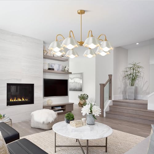 Image of 8-Light Ceramic Sputnik Chandelier Modern Semi Flush Mount Chandelier Gold Mid Century Sputnik Chandelier Living Room Finish Brass Ceiling Light