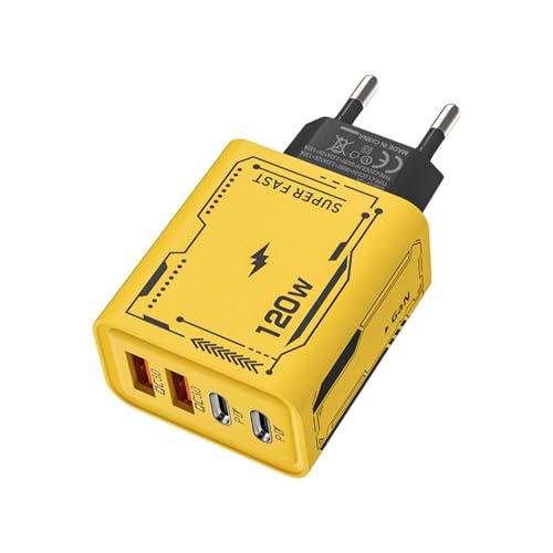 Obesntln Cargador de Pared Tipo C, Bloque de Cargador Tipo C, Adaptador Brick USB de 4 Puertos de 120 W + Adaptador de Enchufe de Pared Tipo C, Cargador de Viaje portátil con Enchufe multipuerto
