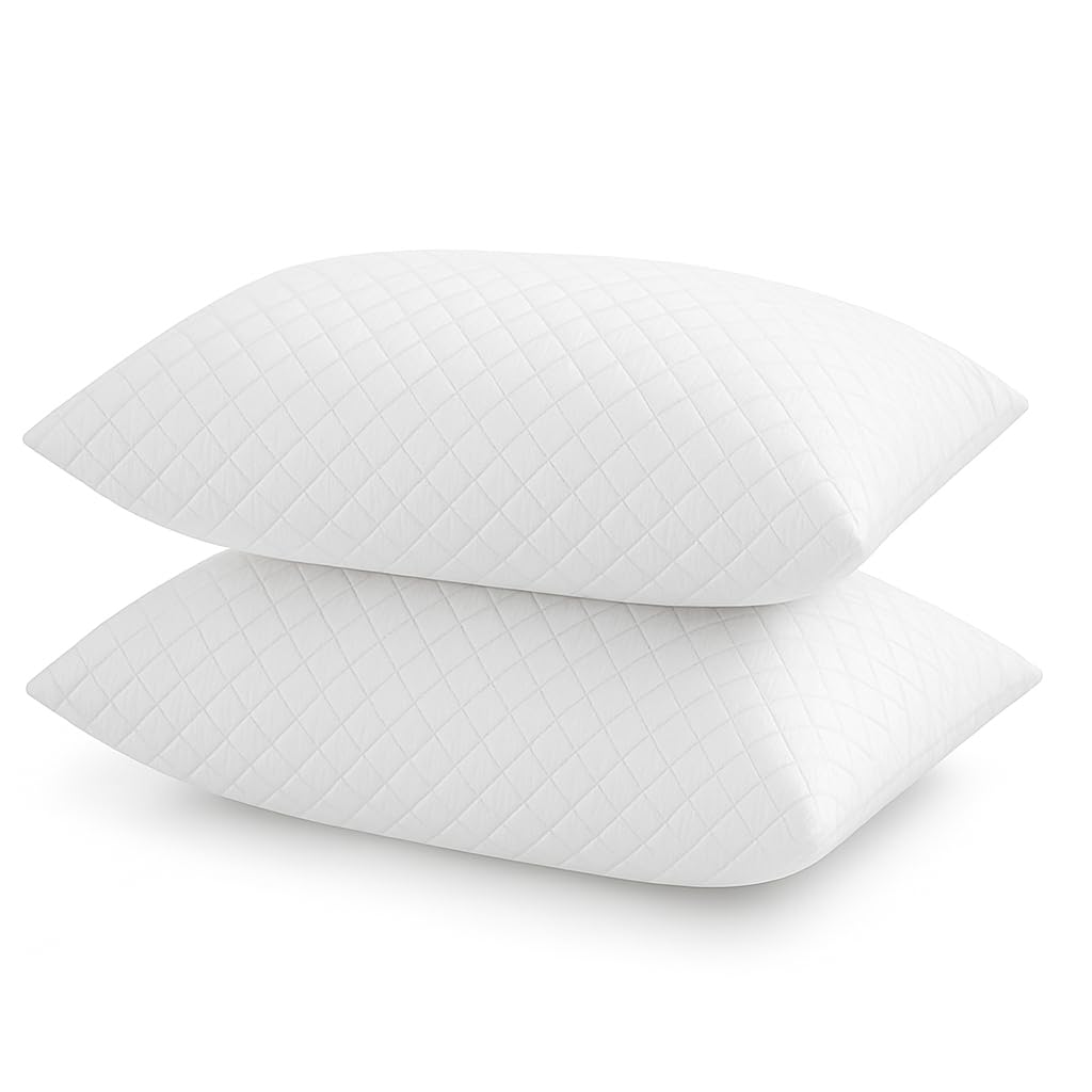 Bella Nights White Quilted Pillows 2 Pack – Hotel Quality Bed Pillows With Soft Hollowfibre Filling, Hypoallergenic & Dust Mite Resistant, Supportive For Back, Side & Stomach Sleepers (Pack Of 2)