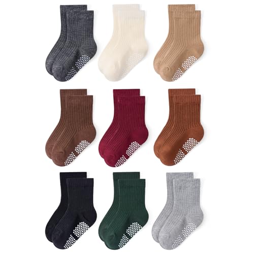 Image of Toddler Non Slip Cotton Crew Socks with Anti-slip Dots for Infant Baby Boys Girls