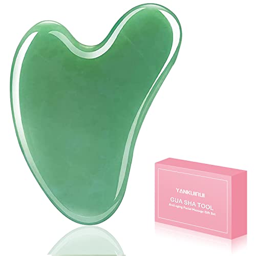 Gua Sha Massage Tool Nature Jade Stone Guasha Facial Scraper for Eye Puffiness, Skin Tightening, Rejuvenation of The Face and Neck(Green)