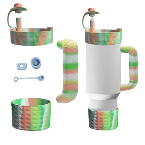 GLAMBLER - Accesorios de protección contra fugas y abolladuras diseñados solo para Stanley Quencher H2.0 Bling Accesorios, funda de silicona con kit de 3 piezas de tope de fugas y mango de silicona,