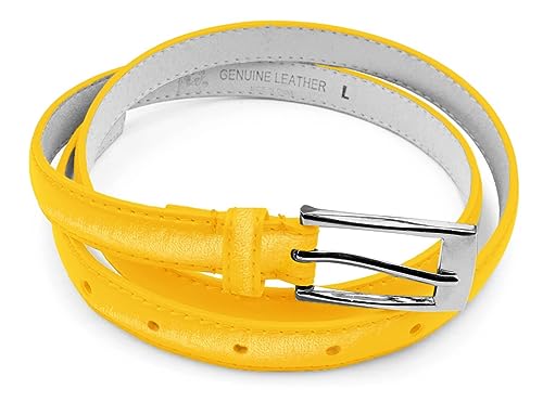 Belle Donne Belt Women, Skinny Dress Belts, Silver Polished Buckle, For Womens Clothes and Fine Dresses, Classy Style, Small, Yellow3
