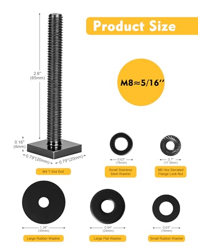 Image of T Slot Bolts for Roof Rack Cross Bars, Platform, Cargo Basket, Stainless Square T Track Bolt Adapter to Secure Bike /Ski /Kayak Rack, Solar Panel, Awning, 4mm Thick