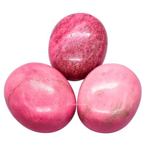 Image of Crystal Heaven Thulite Palm Pebbles Stones For Anxiety Stress Relief Massage - Aaa Grade Original Healing Gemstone Agate Palm Stone For Yoga Meditation Spiritual Reiki Feng Shui