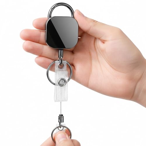 Image of GLUN Premium Pack of 1 Black Retractable Reel ID Card Holder, ID Badge Reel Clip On Card Holders Reel with 68cm Steel Retractable Cord