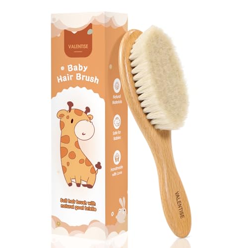 Image of VALENTISE Wooden Baby Hair Brush, Soft Bristle Baby Brush for Cradle Cap, Natural Toddler Hair Brush for Newborn Gift