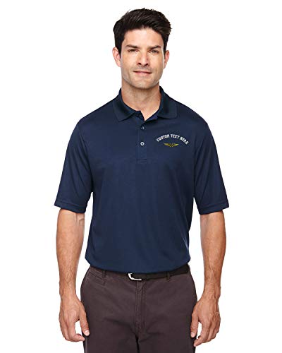 Custom Text Embroidered Naval Flight Officer Mens Adult Button-End Spread Short Sleeve Polyester Proformance Polo Shirt Golf Shirt - Navy, Large2