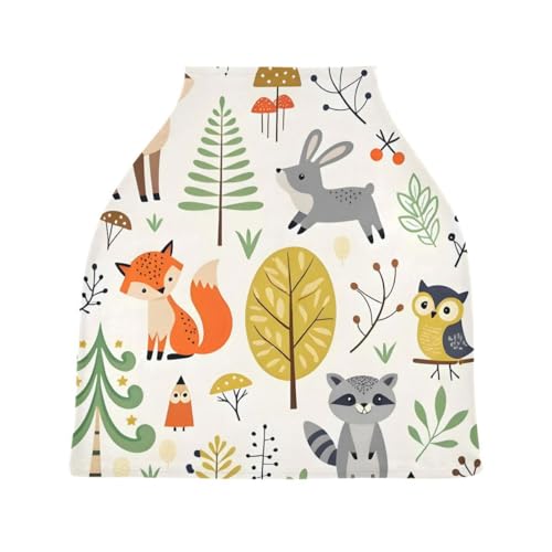 Nursing Cover Cute Woodland Animals Trees Mushrooms Berries Breastfeeding Soft Carseat Canopy Multi Use for Baby Car Seat Covers Canopy Shopping Cart Cover Scarf Light Blanket Stroller Cover