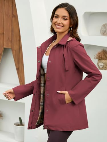 Womens Long Hooded Rain Jacket Waterproof Outdoor Hiking Raincoat Windbreaker Lined Lightweight Trench Coat3