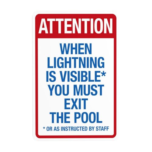 Exit Pool When Lightning Visible Warning Sign 8"x12", Metal Weather Safety Plaque for Home Business Indoor Outdoor Garage Wall, Commercial Pool Caution Decor