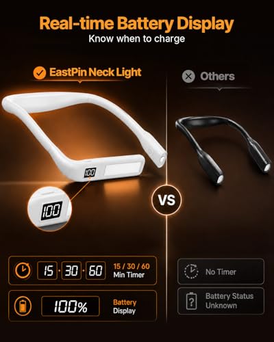 Image of Reading Light with Power Display & Timer: Bendable Book Light Eye Caring 3 Color Dimmable Neck Reading Light, Rechargeable 2000mAh Reading Lamp Knitting Crochet Accessories Sewing Craft Light