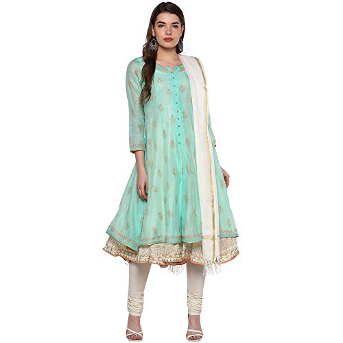 Image of BIBA Cotton Printed Straight Formal Kurta Inner With Churidar And Dupatta