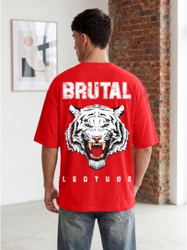 Image of LEOTUDE Men's Premium T-Shirt | 100% Pure Cotton Oversized Baggy Fit Drop Shoulder Cool Back Typographic Printed T-Shirt for Men (Color : Black)