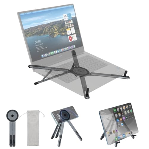 Adjustable Laptop Stand for Desk & Travel - Aluminum Portable Foldable Computer Riser for MagSafe, MacBook, iPhone, iPad, Tablet, Phone, Magnetic Grip Multi-Angle Support for Office, Home, Traveling
