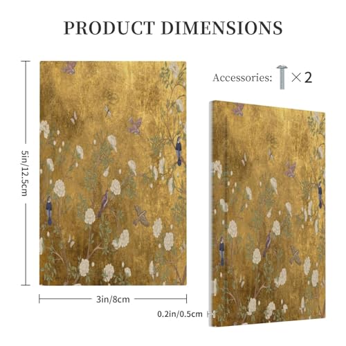 Decorative Switch Plate Covers Vintage White Flowers Birds on Golden Background 1 Gang No Device Single Blank Outlet Covers Wall Plate Light Switch Cover Plate for Bedroom Decor
