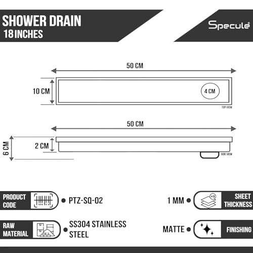 Image of Wave, 18x4 Inch Shower Drain Channel with Side Hole | 304 Stainless Steel Floor Drain Jali with Collar | Durable Linear Water Drain for Bathroom, Balcony & Wet Areas
