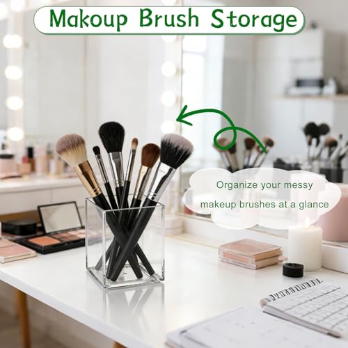Image of AZUREAL 4 Pack Clear Acrylic Pen Holder Cup, Clear Makeup Brush Holder, Thickened Acrylic Desktop Stationery Organizer for Office, School, and Home Storage