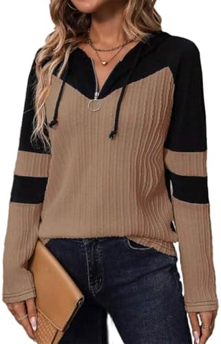 GRMLRPT Kapuzenpullover Damen Hoodie Langarm V Ausschnitt Pullover Sweatshirt mit Kapuze Color Block Drawstring Top Lässig(Mehrfarbig,S-XXL)