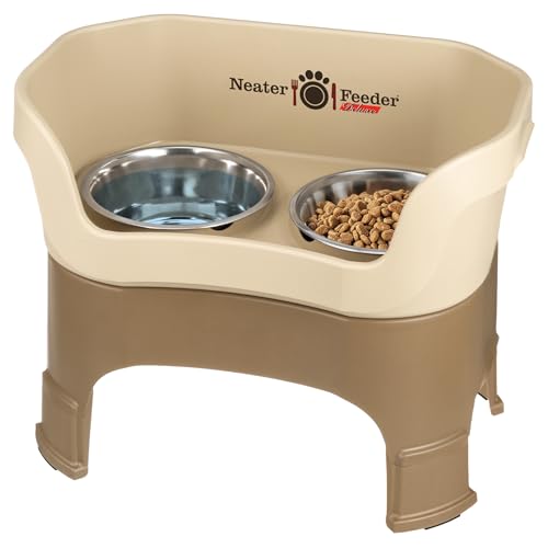 Neater Feeder Deluxe Mess Proof Dog Bowls Elevated for Large Dogs – Made in USA – No Spill Raised Dog Food Bowl Stand w/Leg Extensions – Stainless Steel Dog Food and Water Bowl Set – Cappuccino