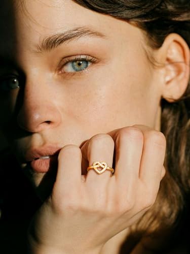 Bestyle Sterling Silver Heart Rings for Women True Love Knot Ring for Mother Wife Friendship Promise Ring for Her Cubic Zirconia Stackable Silver/Gold Ring for Her,3