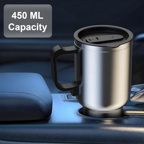 TARSHYRY Heated Travel Mug Cup,12V 450ml Electric Incar Stainless Steel Travel Heating Cup Coffee Tea Car Cup Mug