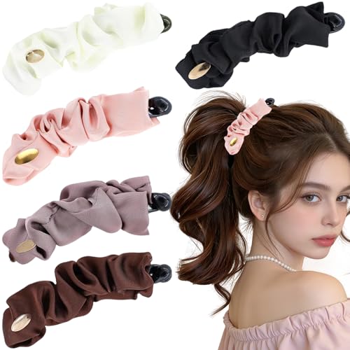 5 piezas de pinzas banana de satén, clips para el cabello con color sólido, tamaño mediano, diseño antideslizante para coletas y peinados para mujeres y niñas