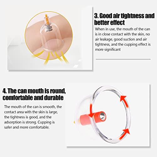 Juego de ventosas para terapia de cupping, con 6 ventosas de diferentes tamaños y 1 bomba manual, succión al vacío, fabricado con materiales médicos, para masaje, músculos y articulaciones, alivio del dolor articular miniatura 3