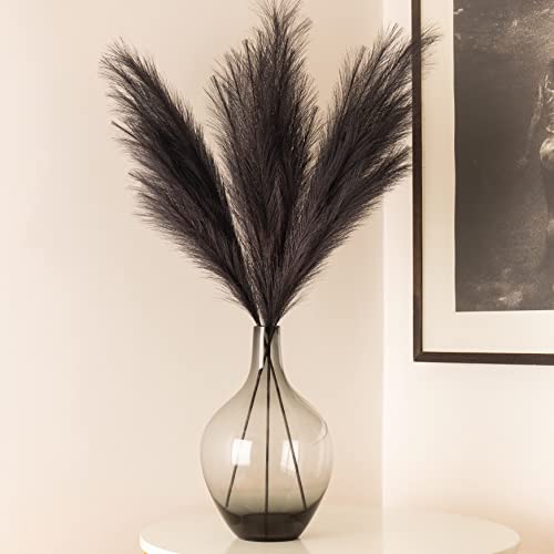 RyddeligHome 3 steli di erba di pampa nera di grandi dimensioni, erba di pampa artificiale, fiori di piante finte soffici per il pavimento Vaso alto, Boho Home Decor Halloween (Nero)(Grande)