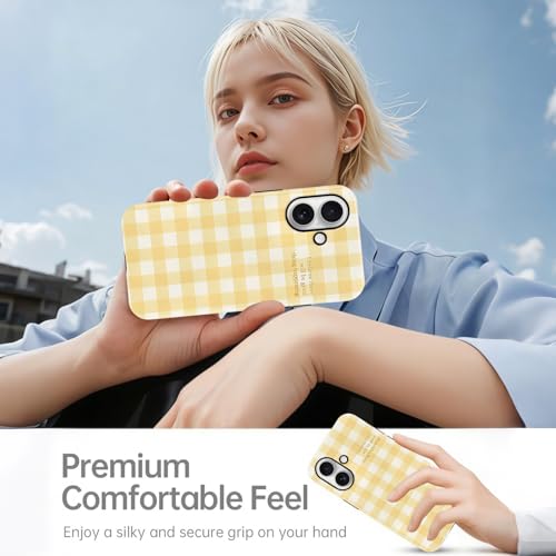 Coque iPhone 16 MagSafe vichy jaune antichoc en polycarbonate rigide