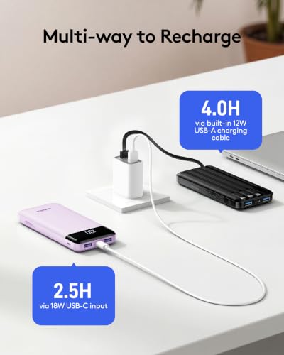 Image of Orfeika 10000mAh 22.5W Fast Charging Portable Charger Power Bank with Cords | Built-in 4 Cables, PD /QC Fast Charge, Pocket Size , Airline-Approved, Power 6 Devices at Once, LED Display, Travel Essentials