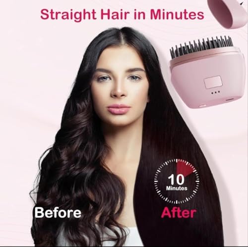 Image of Mini Hair Straightener,Cordless Hair Straightener Brush, Portable Straightening Brushhot Comb Hair Straightener For Women,Three Temperature Adjustments Flat Iron For Travel, Multicolour. (Pink)