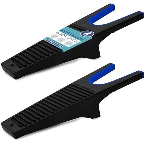 HEFTMAN Stiefelknecht für Gummistiefel - 2er-Pack Robuster Boot Jack Stabiler Stiefelanzieher aus Kunststoff - Stiefelknechte mit Schuhabstreifer zum Entfernen von Schlamm (Schwarz/Blau)