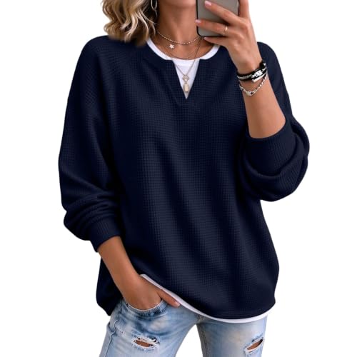 Waffle Tops for Women Faux Layered V Neck Waffle Henley Shirts for Women - image 1