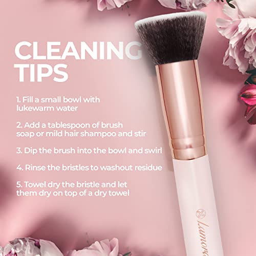 Flat Top Kabuki Foundation Brush - Premium Makeup Face Brush For Liquid, Cream, Powder - Blending, Buffing, Stippling Brush - Pro Quality Synthetic Dense Bristles #TOP7