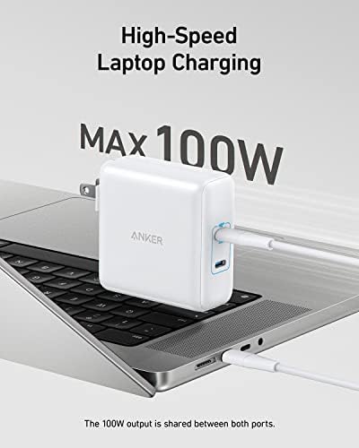 Mac Book Pro Charger, Anker 100W Fast Charger, 2 Port Power Adapter for USB C Port MacBook pro, MacBook Air, iPad Pro, iPhone 14 Pro, Google Pixelbook, and All USB C Device(Cable Not Included)
