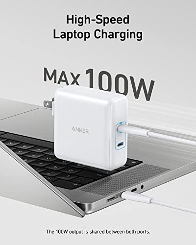 Mac Book Pro Charger, Anker 100W Fast Charger, 2 Port Power Adapter For Usb C Port Macbook Pro, Macbook Air, Ipad Pro, Iphone 14 Pro, Google Pixelbook, And All Usb C Device(Cable Not Included) #TOP1