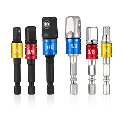 AUXSOUL 6 Pcs Socket Bit Adapters Extension Set 1/4", 3/8", 1/2" Driver Extension Impact Grade Socket Adapter Set High Speed Drilling Bit Nut Driver Tool Kits Cover